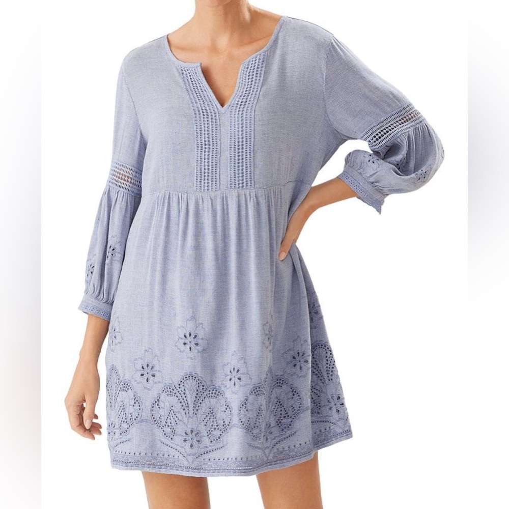 New-Tommy Bahama St. Lucia Split Neck Dress Swim Cover-Up, Billowy Blue, Size L